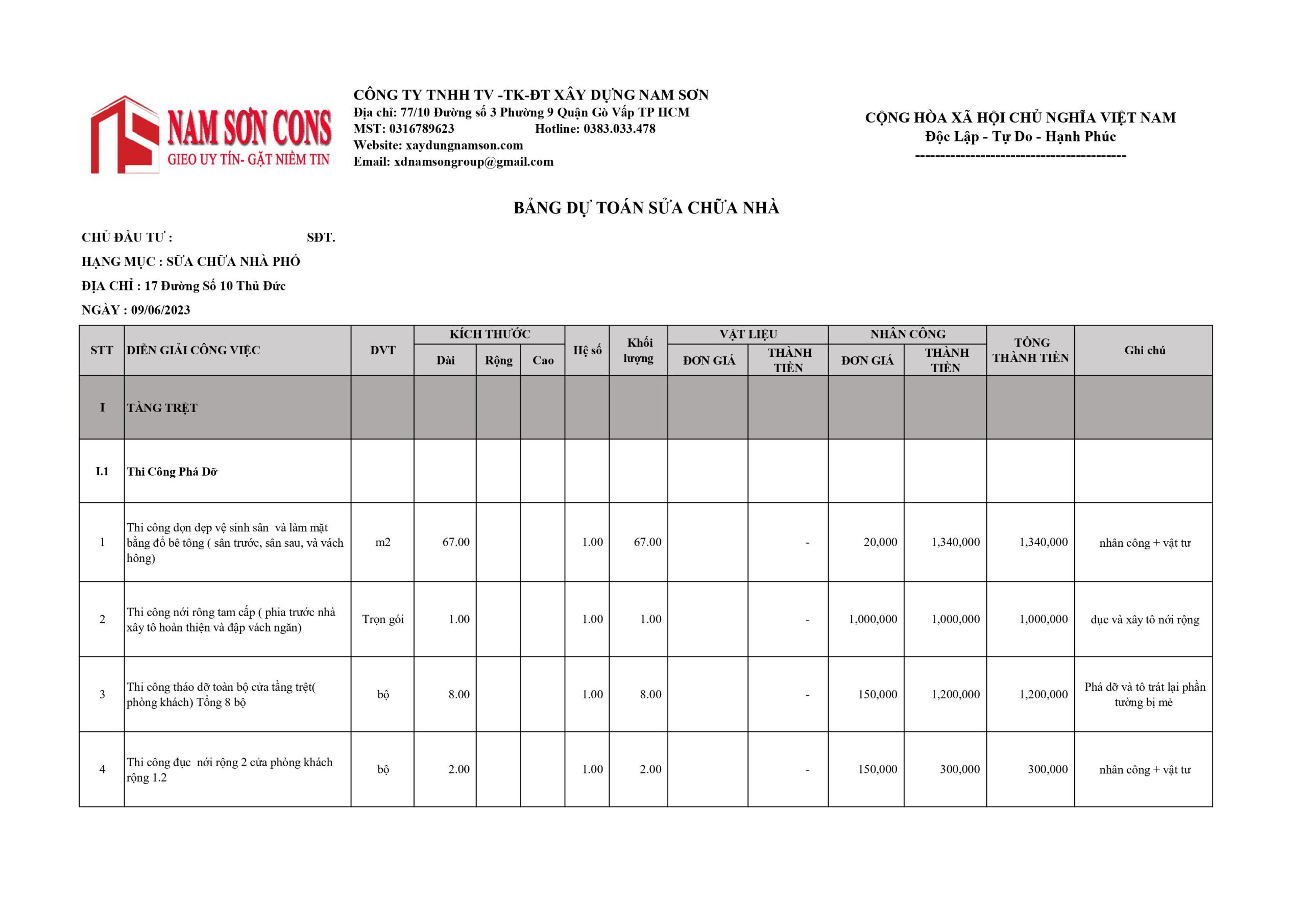 Báo Giá Sửa nhà quận thủ đức 